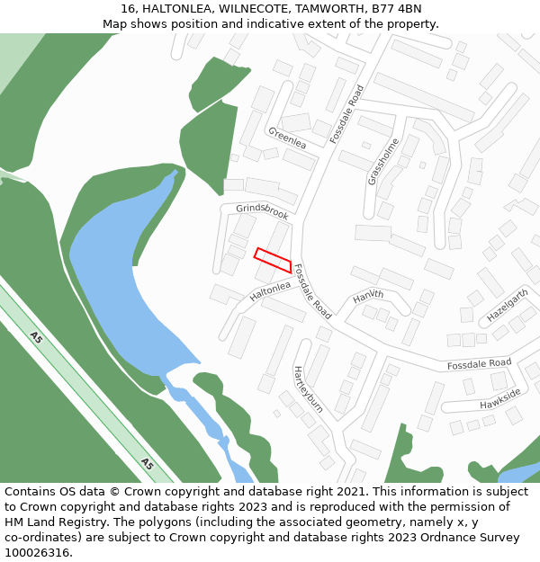 16, HALTONLEA, WILNECOTE, TAMWORTH, B77 4BN: Location map and indicative extent of plot