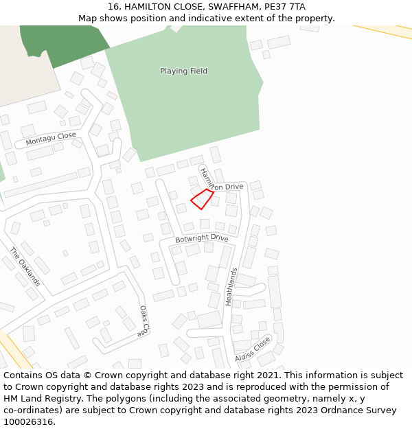 16, HAMILTON CLOSE, SWAFFHAM, PE37 7TA: Location map and indicative extent of plot