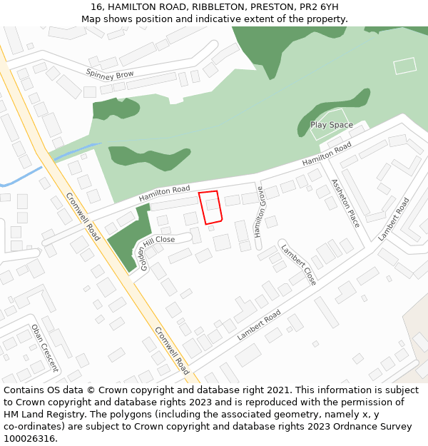 16, HAMILTON ROAD, RIBBLETON, PRESTON, PR2 6YH: Location map and indicative extent of plot