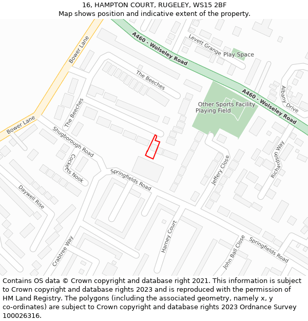 16, HAMPTON COURT, RUGELEY, WS15 2BF: Location map and indicative extent of plot