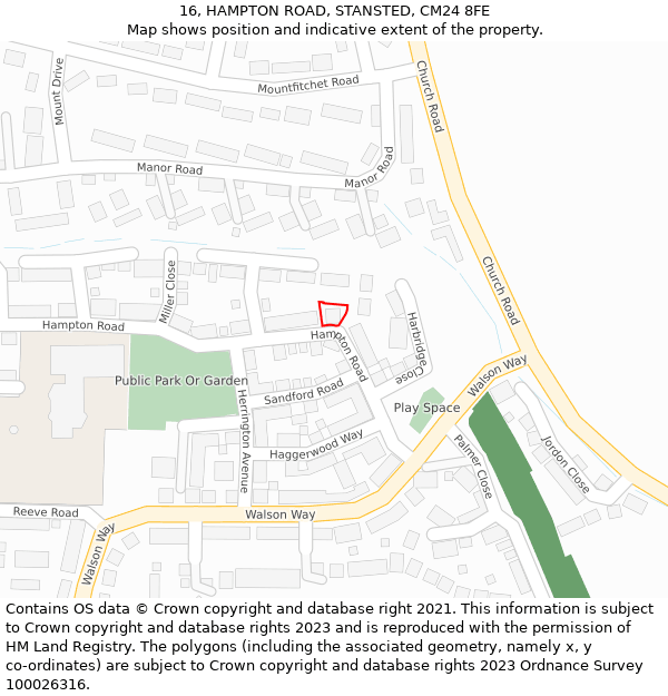 16, HAMPTON ROAD, STANSTED, CM24 8FE: Location map and indicative extent of plot