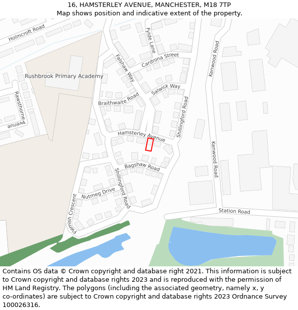 16, HAMSTERLEY AVENUE, MANCHESTER, M18 7TP: Location map and indicative extent of plot