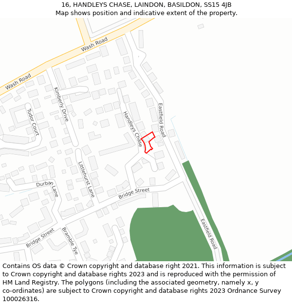 16, HANDLEYS CHASE, LAINDON, BASILDON, SS15 4JB: Location map and indicative extent of plot