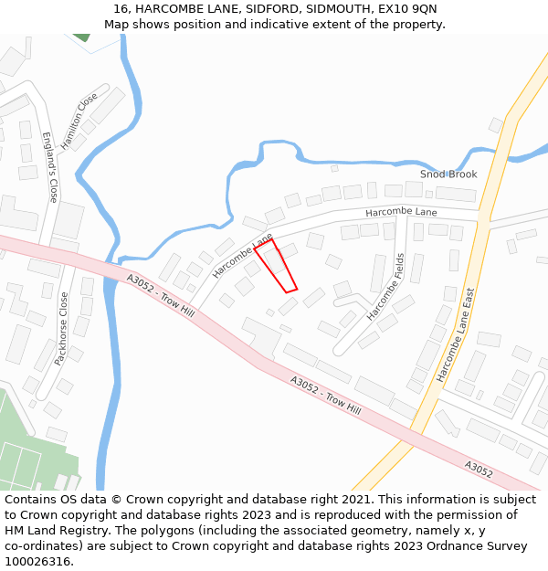 16, HARCOMBE LANE, SIDFORD, SIDMOUTH, EX10 9QN: Location map and indicative extent of plot