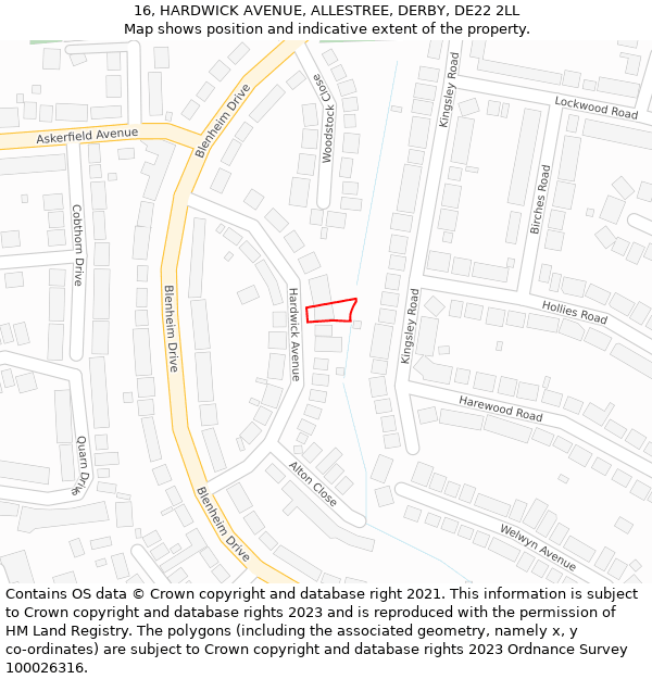 16, HARDWICK AVENUE, ALLESTREE, DERBY, DE22 2LL: Location map and indicative extent of plot