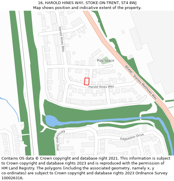 16, HAROLD HINES WAY, STOKE-ON-TRENT, ST4 8WJ: Location map and indicative extent of plot