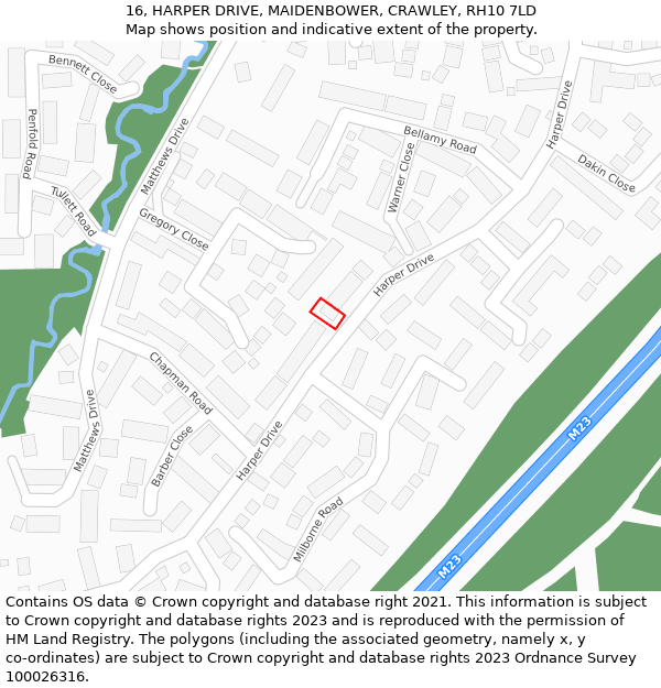 16, HARPER DRIVE, MAIDENBOWER, CRAWLEY, RH10 7LD: Location map and indicative extent of plot