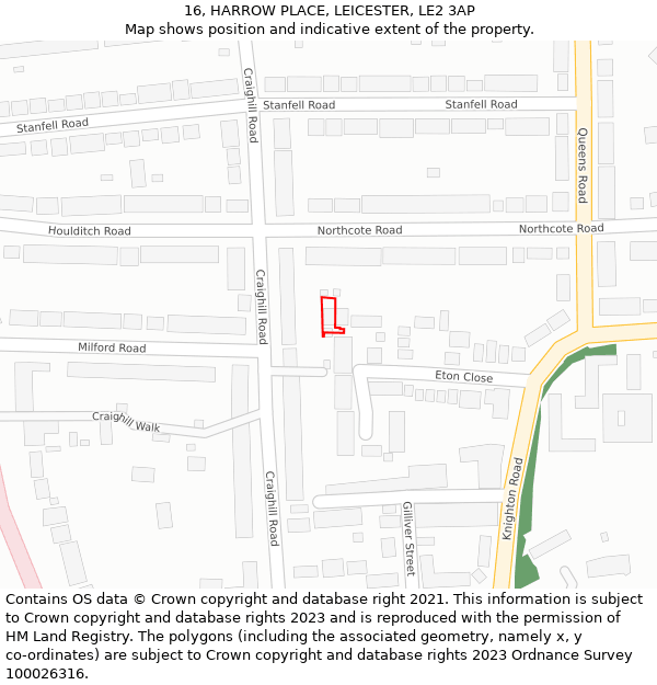 16, HARROW PLACE, LEICESTER, LE2 3AP: Location map and indicative extent of plot