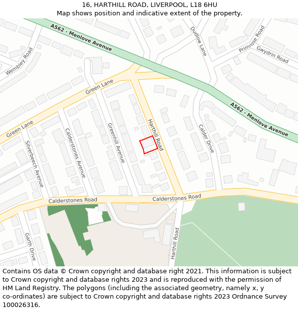 16, HARTHILL ROAD, LIVERPOOL, L18 6HU: Location map and indicative extent of plot