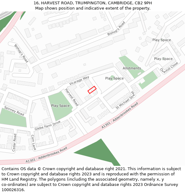 16, HARVEST ROAD, TRUMPINGTON, CAMBRIDGE, CB2 9PH: Location map and indicative extent of plot