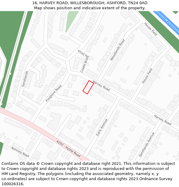 16, HARVEY ROAD, WILLESBOROUGH, ASHFORD, TN24 0AD: Location map and indicative extent of plot