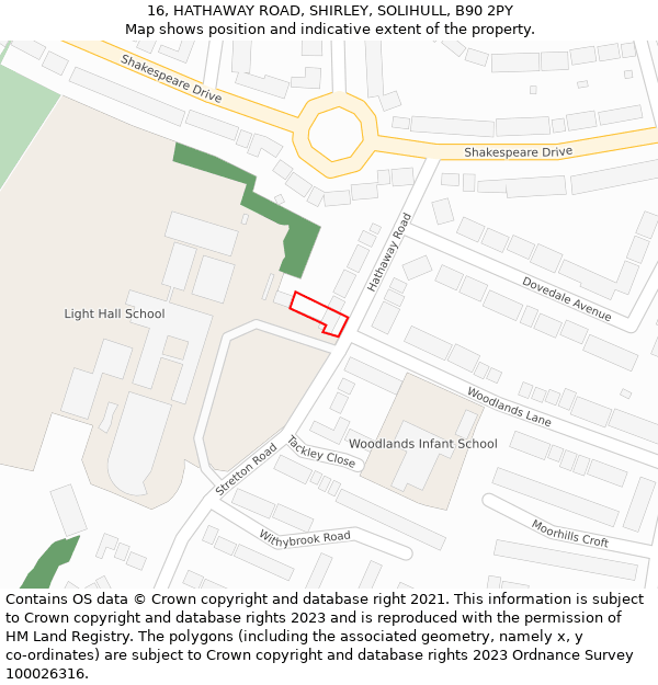 16, HATHAWAY ROAD, SHIRLEY, SOLIHULL, B90 2PY: Location map and indicative extent of plot