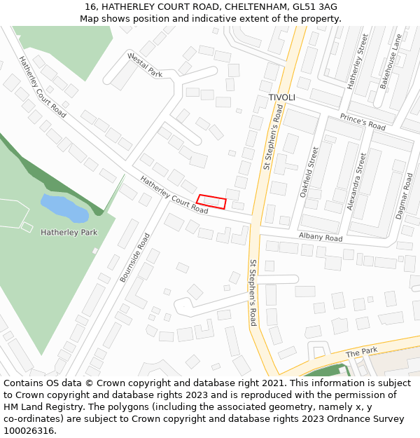 16, HATHERLEY COURT ROAD, CHELTENHAM, GL51 3AG: Location map and indicative extent of plot