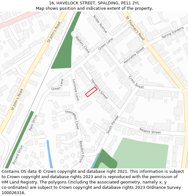 16, HAVELOCK STREET, SPALDING, PE11 2YL: Location map and indicative extent of plot