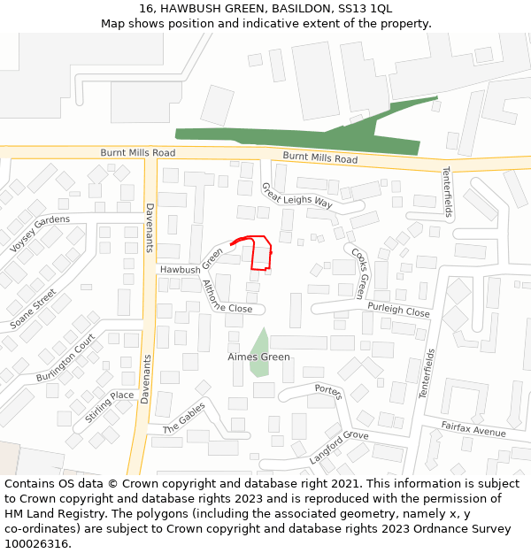 16, HAWBUSH GREEN, BASILDON, SS13 1QL: Location map and indicative extent of plot