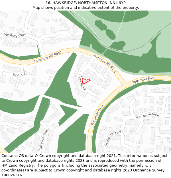 16, HAWKRIDGE, NORTHAMPTON, NN4 9YP: Location map and indicative extent of plot