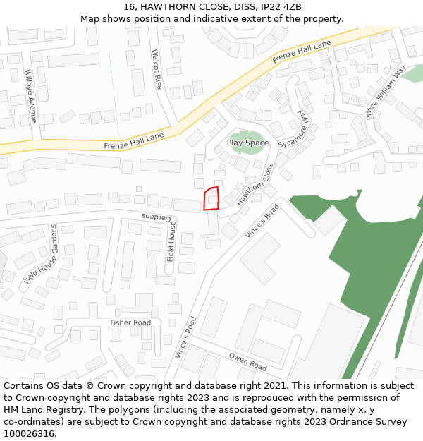 16, HAWTHORN CLOSE, DISS, IP22 4ZB: Location map and indicative extent of plot