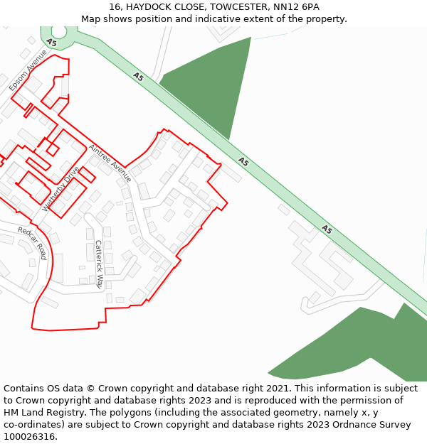 16, HAYDOCK CLOSE, TOWCESTER, NN12 6PA: Location map and indicative extent of plot