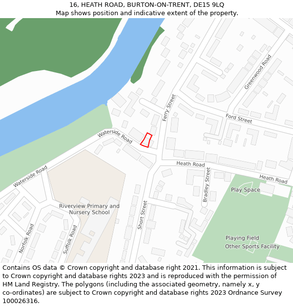 16, HEATH ROAD, BURTON-ON-TRENT, DE15 9LQ: Location map and indicative extent of plot