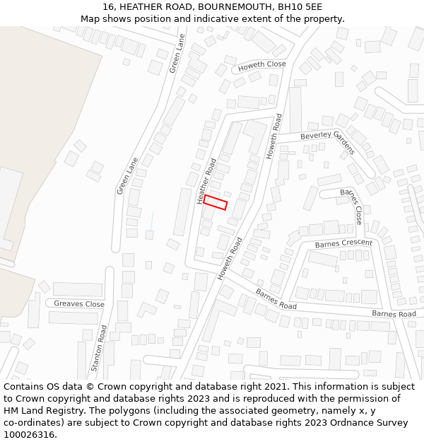 16, HEATHER ROAD, BOURNEMOUTH, BH10 5EE: Location map and indicative extent of plot
