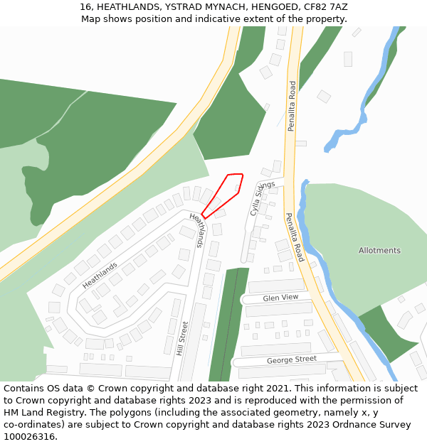 16, HEATHLANDS, YSTRAD MYNACH, HENGOED, CF82 7AZ: Location map and indicative extent of plot