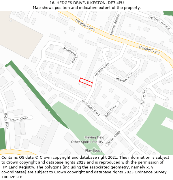 16, HEDGES DRIVE, ILKESTON, DE7 4PU: Location map and indicative extent of plot