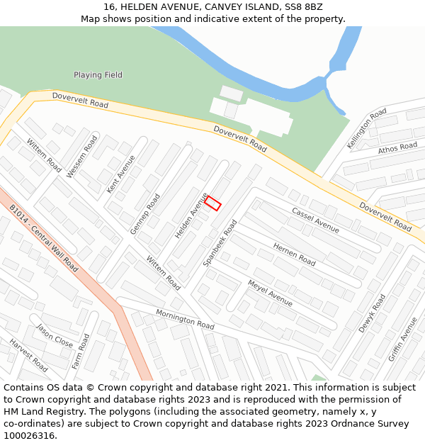 16, HELDEN AVENUE, CANVEY ISLAND, SS8 8BZ: Location map and indicative extent of plot