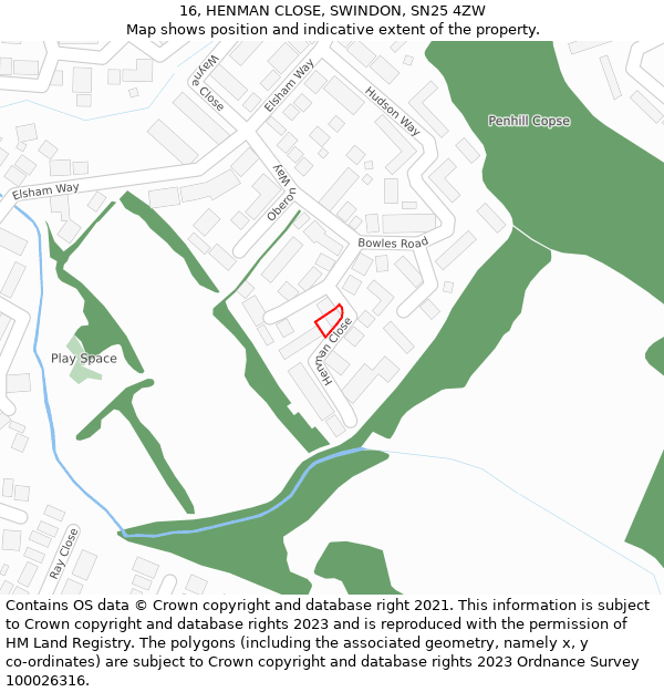 16, HENMAN CLOSE, SWINDON, SN25 4ZW: Location map and indicative extent of plot