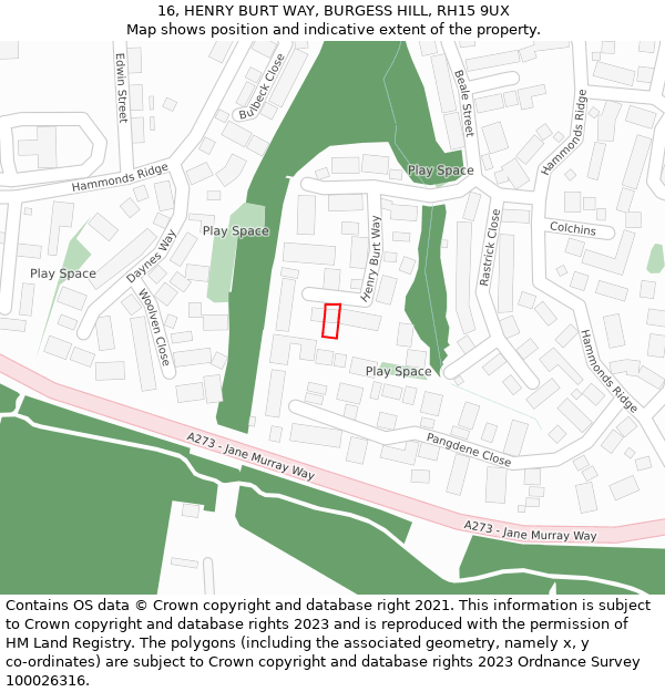 16, HENRY BURT WAY, BURGESS HILL, RH15 9UX: Location map and indicative extent of plot