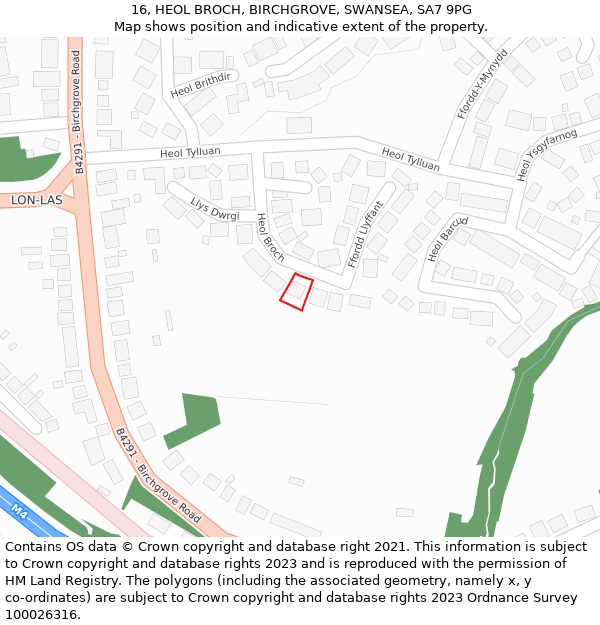 16, HEOL BROCH, BIRCHGROVE, SWANSEA, SA7 9PG: Location map and indicative extent of plot