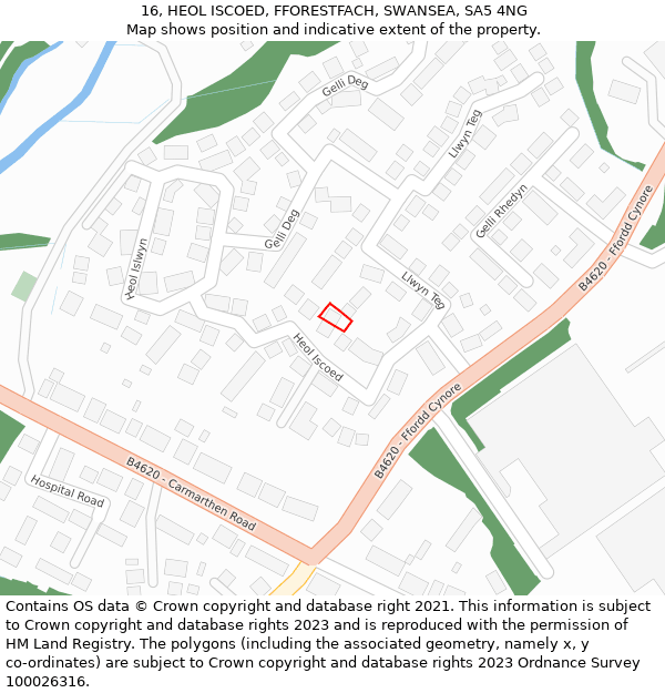 16, HEOL ISCOED, FFORESTFACH, SWANSEA, SA5 4NG: Location map and indicative extent of plot