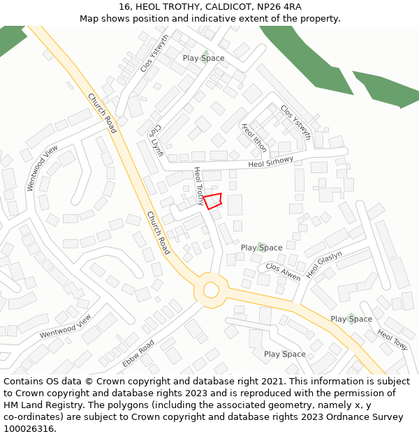 16, HEOL TROTHY, CALDICOT, NP26 4RA: Location map and indicative extent of plot