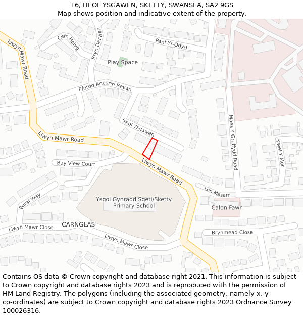 16, HEOL YSGAWEN, SKETTY, SWANSEA, SA2 9GS: Location map and indicative extent of plot