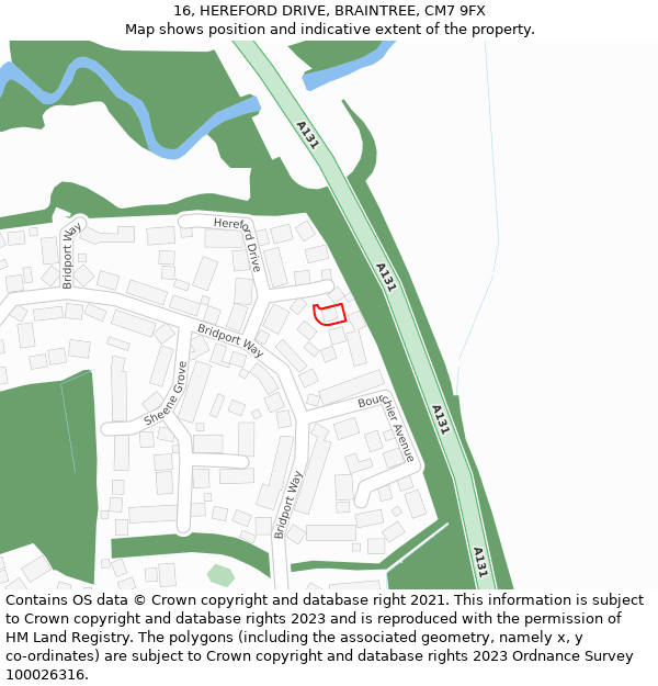 16, HEREFORD DRIVE, BRAINTREE, CM7 9FX: Location map and indicative extent of plot