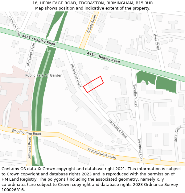 16, HERMITAGE ROAD, EDGBASTON, BIRMINGHAM, B15 3UR: Location map and indicative extent of plot