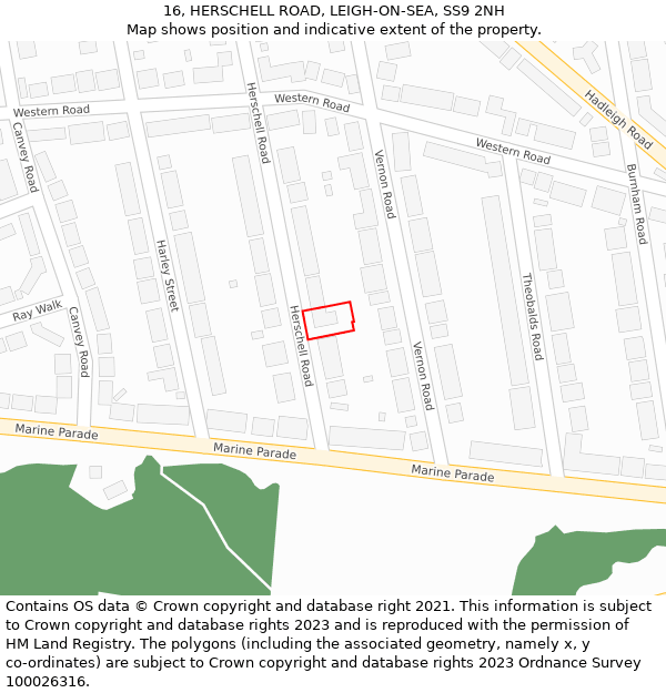 16, HERSCHELL ROAD, LEIGH-ON-SEA, SS9 2NH: Location map and indicative extent of plot