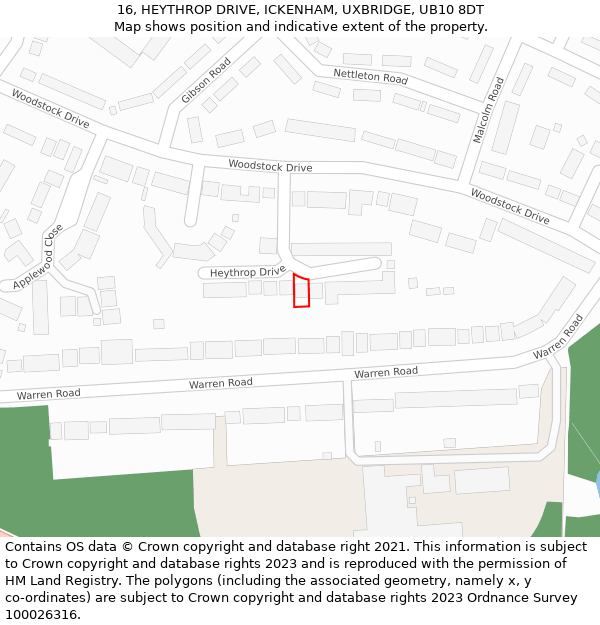 16, HEYTHROP DRIVE, ICKENHAM, UXBRIDGE, UB10 8DT: Location map and indicative extent of plot