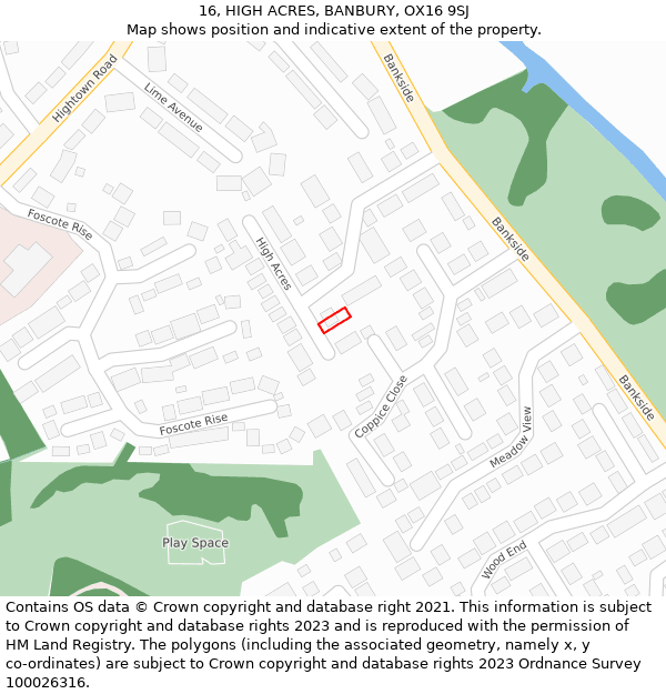 16, HIGH ACRES, BANBURY, OX16 9SJ: Location map and indicative extent of plot