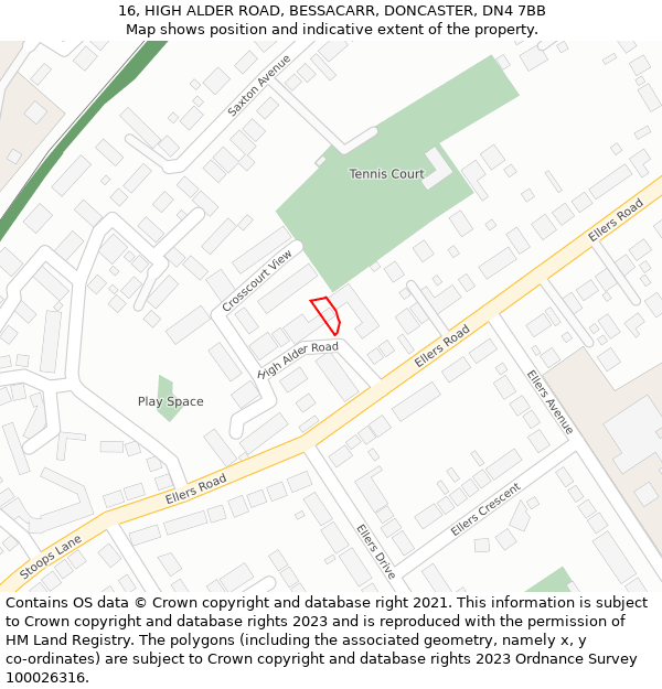 16, HIGH ALDER ROAD, BESSACARR, DONCASTER, DN4 7BB: Location map and indicative extent of plot