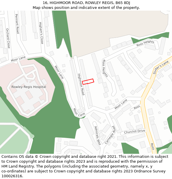 16, HIGHMOOR ROAD, ROWLEY REGIS, B65 8DJ: Location map and indicative extent of plot