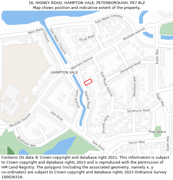 16, HIGNEY ROAD, HAMPTON VALE, PETERBOROUGH, PE7 8LZ: Location map and indicative extent of plot