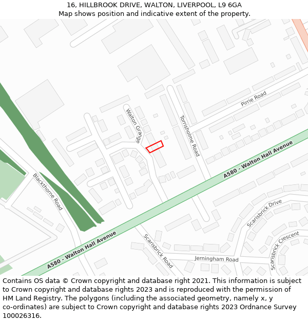 16, HILLBROOK DRIVE, WALTON, LIVERPOOL, L9 6GA: Location map and indicative extent of plot