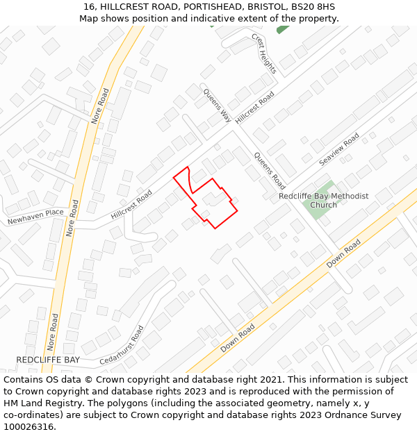 16, HILLCREST ROAD, PORTISHEAD, BRISTOL, BS20 8HS: Location map and indicative extent of plot