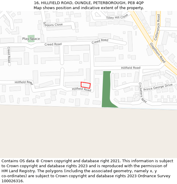 16, HILLFIELD ROAD, OUNDLE, PETERBOROUGH, PE8 4QP: Location map and indicative extent of plot