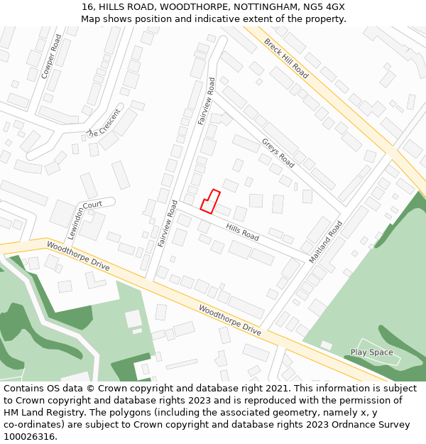 16, HILLS ROAD, WOODTHORPE, NOTTINGHAM, NG5 4GX: Location map and indicative extent of plot