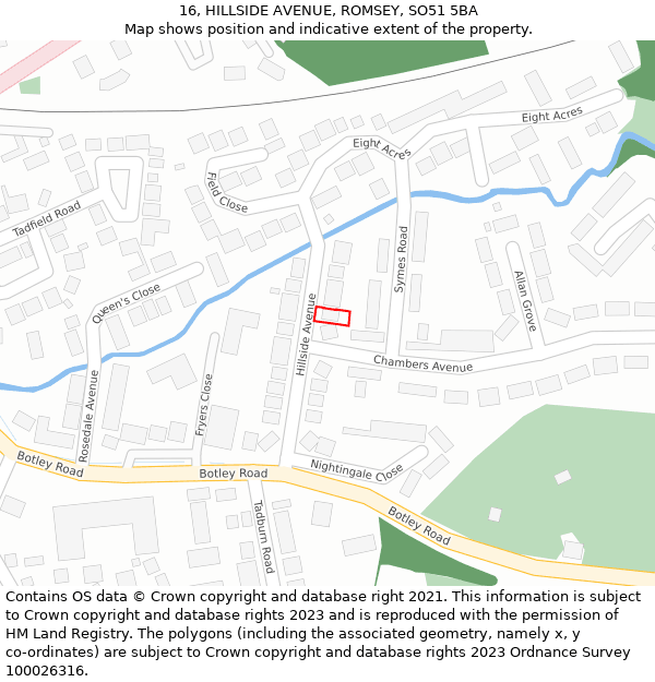 16, HILLSIDE AVENUE, ROMSEY, SO51 5BA: Location map and indicative extent of plot