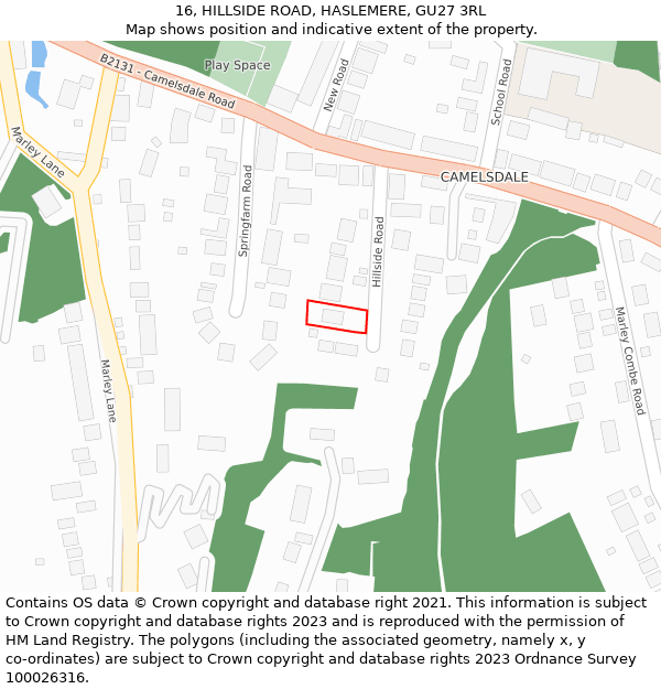 16, HILLSIDE ROAD, HASLEMERE, GU27 3RL: Location map and indicative extent of plot