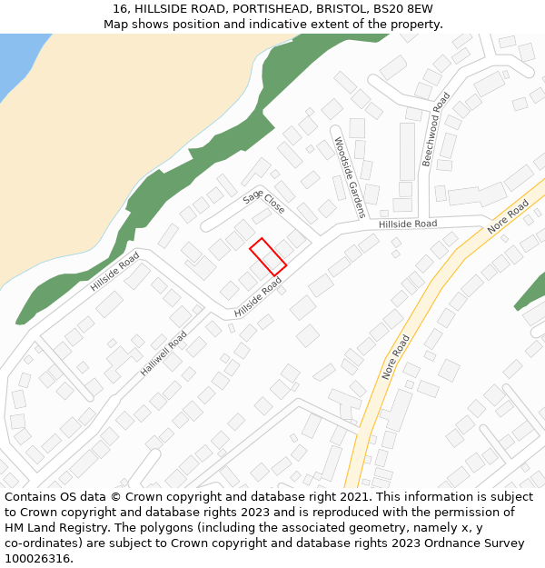 16, HILLSIDE ROAD, PORTISHEAD, BRISTOL, BS20 8EW: Location map and indicative extent of plot