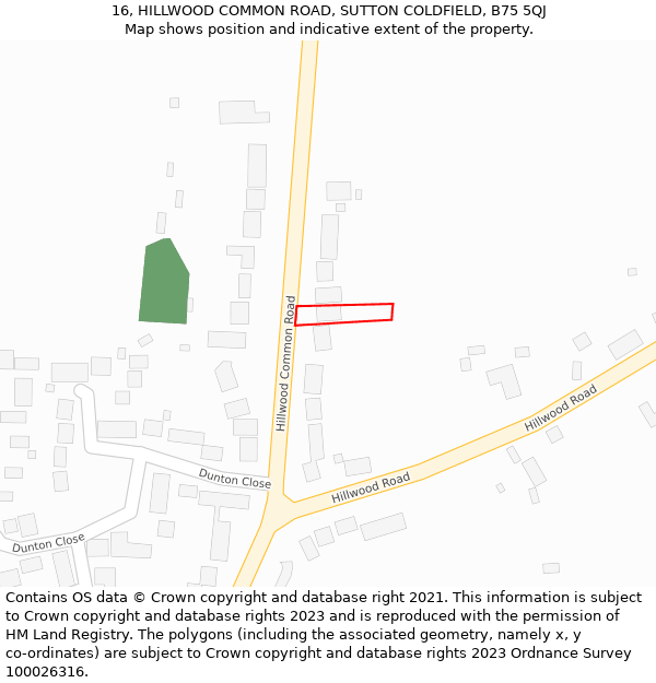 16, HILLWOOD COMMON ROAD, SUTTON COLDFIELD, B75 5QJ: Location map and indicative extent of plot
