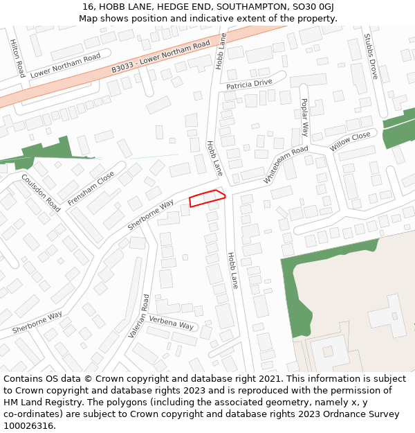 16, HOBB LANE, HEDGE END, SOUTHAMPTON, SO30 0GJ: Location map and indicative extent of plot